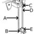A: Crutch Arm B: Crutch Fork C: Top Suspension Block D: Suspension Spring E: Lower Suspension Block F: Pendulum Rod