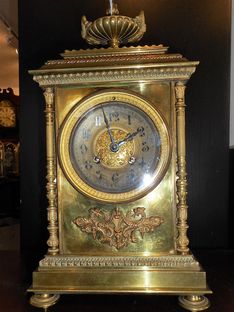 Mantel Clocks Circa 1875 French Brass Empire Strike image #1